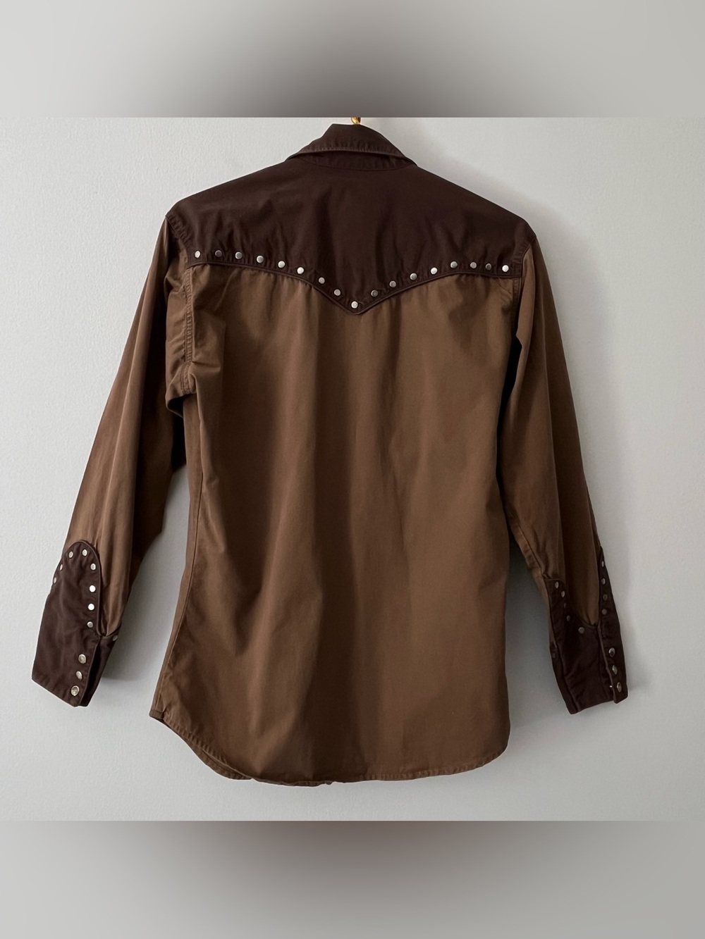 Men's Vtg Wrangler TwoTone Brown Pearl Snap Studded Western Cowboy Ranch Shirt S - Picture 4 of 11